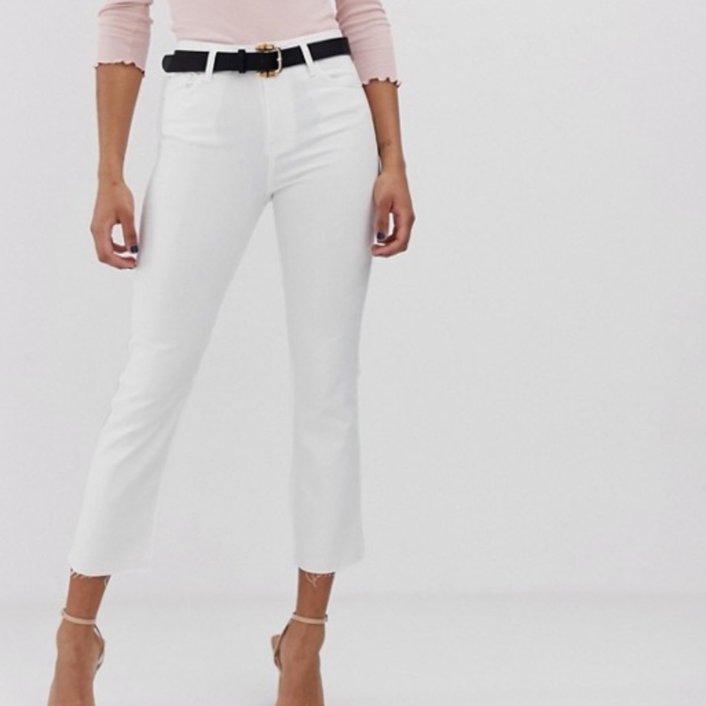 White straight leg raw hem jeans